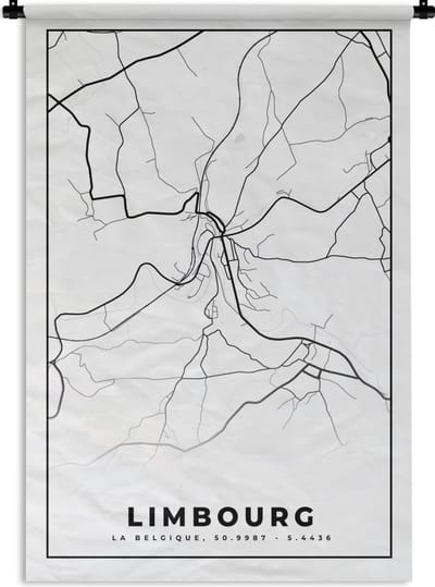 Wandkleed - Wanddoek - Stadskaart – Plattegrond – België – Zwart Wit – Limbourg – Kaart - 120x180 cm - Wandtapijt