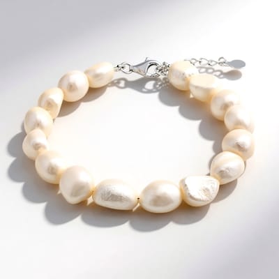 Cavill - Verstelbare Zilveren Armband 925 Sterling Zilver - Witte Zoetwater Kweekparels Fancy Slijpsel - Elegante Dames Sieraad met Natuurlijke Glans