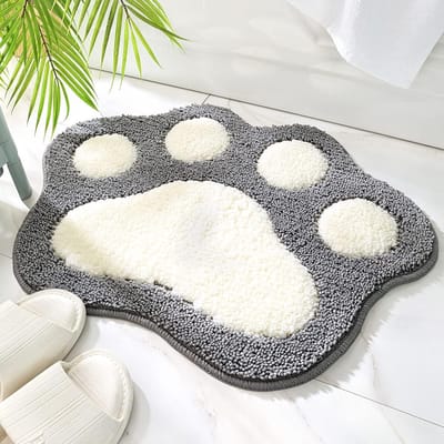 SnelShoppen - Antislip Badmat voor Badkamer - 45x60cm Kattenpootvorm - Superabsorberend, Extra Zacht, Wasmachinebestendig, Grijs