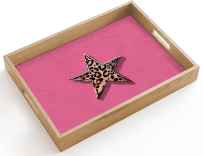 Dienblad hout 40x30 cm - Schootdienblad - Ster - Luipaard - Print - Roze - Borrelplank rechthoek - Plateau dienbladen