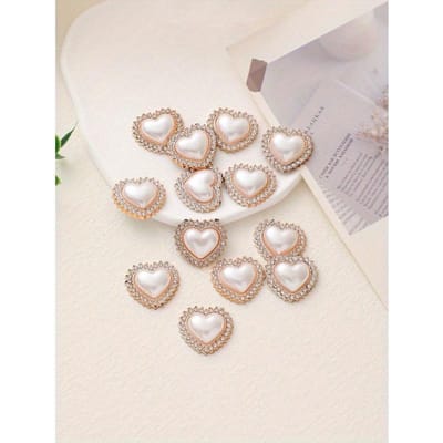 Décor Strass en Forme de Cœur et Perle Fausse Accessoires Vêtements Maison Fournitures DIY Fabrication de Bijoux Heart-shaped Small Pearls 10pcs multicolore