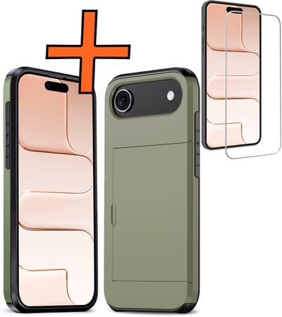 Hoesje Geschikt voor iPhone Air Hoesje Pasjeshouder Shockproof Hard Case Met Screenprotector - Hoesje Geschikt voor iPhone Air Hoes Met Kaarthouder - Donkergroen