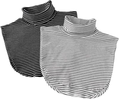 YAGXIG Vervangende kraagset voor dames (2-pack) - Afneembaar - Dameskraag - Losse dameskraag (binnenste laag) - Coltrui - Gestreepte vervangende kraag voor dames - Afneembare kraag - Vervangende kraag - One Size Fits All