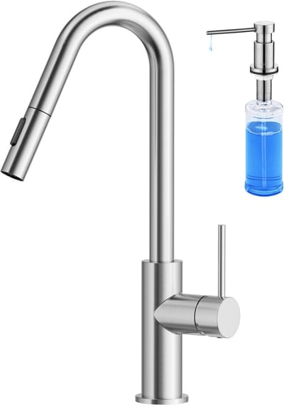 CECIPA max Keukenkraan Zilver - Keukenkraan Met Uittrekbare uitloop - Met Zeepdispenser 300ML - Met 2 straalsoorten - Handdouche - Flexibele Slang