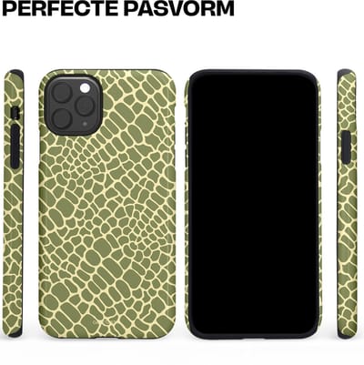 Casetastic hoesje geschikt voor Apple iPhone 11 Pro Max - Dubbellaagse bescherming - Exotische Groen Geel Krokodillen Schubben - Fashion Case - Saliegroen Beige