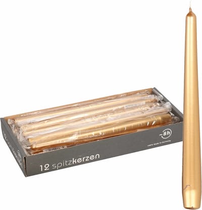 24x Metallic gouden dinerkaarsen 25 cm 8 branduren - Geurloze kaarsen goud - Tafelkaarsen/kandelaarkaarsen
