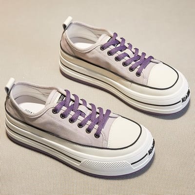 Canvas Schoenen Dames Zomer Nieuw Plateauschoenen Dikke Zool Verhoogd All-match Casual Vetersluiting Kleine Witte Schoenen 40