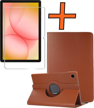 Hoesje - Geschikt voor Samsung Galaxy Tab A11 Plus - Met Screenprotector - 360 Graden Draaibare Hard Cover Case - Tablet Hoes Draaibaar - Bruin
