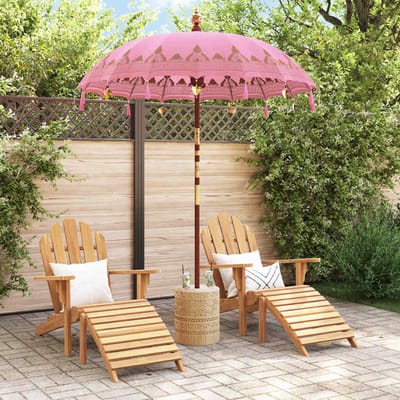 vidaXL - Balinese - Parasol - 260 - Roze - 180-190 - cm - Katoen - en - massief - hout