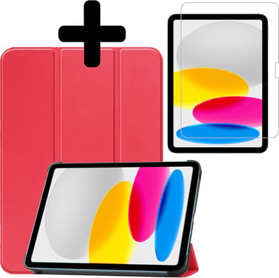Hoes - Geschikt voor Apple iPad A16/A18 (2022/2025/2026) - 10.9 & 11 inch (10e, 11e & 12e generatie) - Met Screenprotector - Trifold Bookcase - Hard Cover - Hardcover Book Case - Tablet Hoesje - Rood