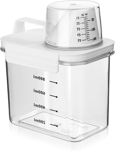 Luchtdichte wasmiddel dispenser met maatbeker, opslagbox voor waspoeder en wasmiddel, 1100ml capaciteit