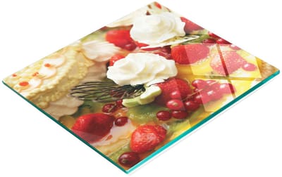 Decoratieve glazen snijplank voor in de keuken met taart- en bessenmotief, 60x52 cm