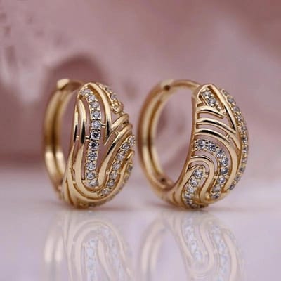 Mode Goudkleur Geometrie Holle Inleg Witte Zirkoon Hoepeloorbellen voor Vrouwen Elegante Verloving Bruiloft Oorbellen Sieraden brown
