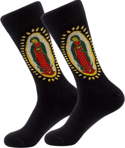 Tutti Footi - Zwarte Sokken met Maagd Maria Afbeelding - Heren maat 41-46 - Onze-Lieve-Vrouw van Guadalupe/Religieuze sokken - katholiek