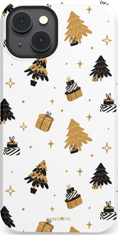 Casetastic hoesje geschikt voor Apple iPhone 14 Plus - MagSafe - Dubbellaagse bescherming - Kerst met Cadeautjes - Fashion Case - Wit Beige Donkergrijs