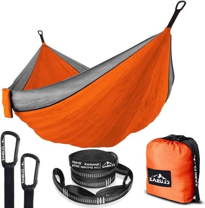 Dubbele Camping Hangmat - Draagbare Swing - Buiten Ontspannen - Scheurbestendig Nylon - 300 x 200 cm - Oranje Grijs