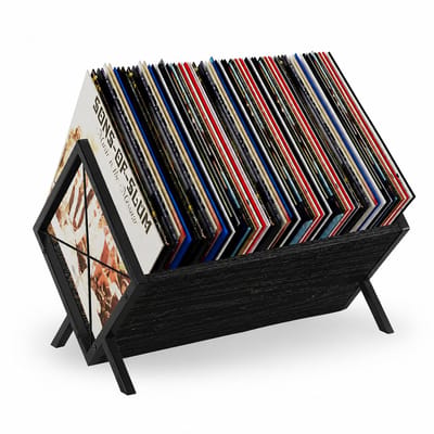 LifeLux LP Houder – Vinyl Houder – Platenhouder voor 50 LP’s – LP Opbergsysteem – Verstelbare Scheidingswand - Zwart Eiken met Zwart Metaal