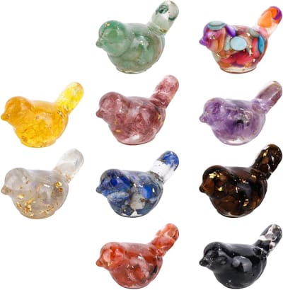 Kleurrijke Miniatuur Vogel Figuren van Kristalgravel - Set van 10 Decoratieve Resin Dieren voor Huis en Tuin Decoratie
