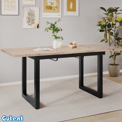 Gutent Uitschuifbare eettafel-L140/180*B80*H75-Industriële stijl-Rechthoekig-Iron eettafel-MDF-Eiken+Zwart