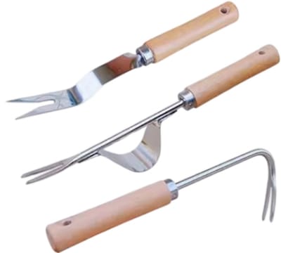 Onkruidverwijderaar-Onkruidsteker Set 3-delig - RVS Onkruidwieder met Gekartelde Rand -- Worteltrekker met Houten Handvat - Voegenreiniger en Handmatige Wieder voor de Tuin- Professioneel Tuingereedschap