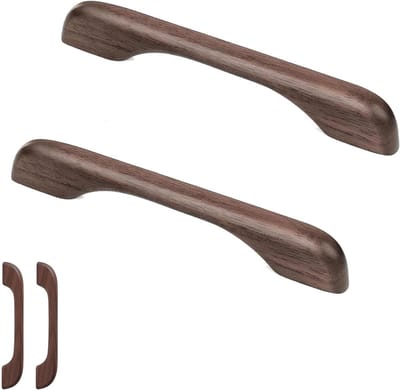 Houten Kastgrepen Set van 2 - Eenvoudige en Moderne Handgrepen voor Keukenkasten, Lades en Deuren in Zwart Walnoot (128mm)