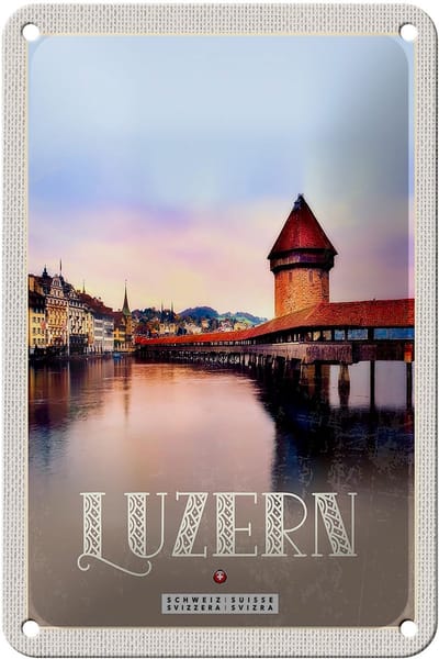 Blechschild Reise 12x18cm Luzern Schweiz Champal Bridge Natur Schild