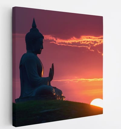 Saammp Canvas Schilderij - Boeddha bij Zonsondergang - 20x20 - Foto op canvas - Wanddecoratie - Muurdecoratie Woonkamer - Canvas schilderijen