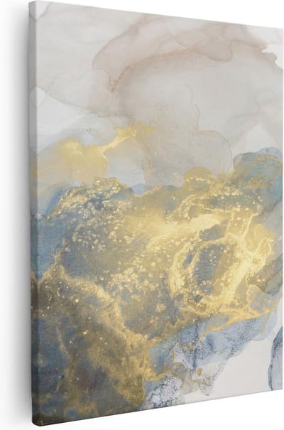 Artaza Canvas Schilderij Abstracte Kunst - 40x50 cm - Muurdecoratie Blauw Goud - Wanddecoratie Woonkamer - Kamer Accessoires