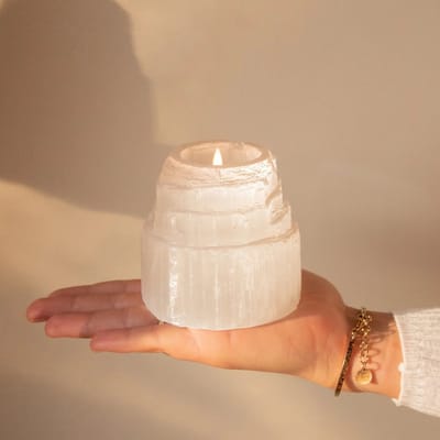 ANAS Seleniet Toren Waxinelichthouder – Sfeerlicht Cilinder Engelensteen – Woondecoratie – 8,5x8 cm