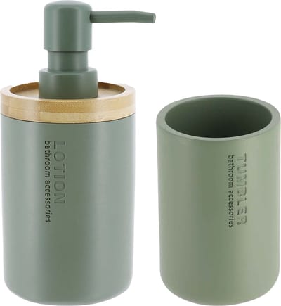 Tendance Badkamer accessoires set 2-delig - Polyresin/bamboe - groen - robuust - matte coating - luxe set