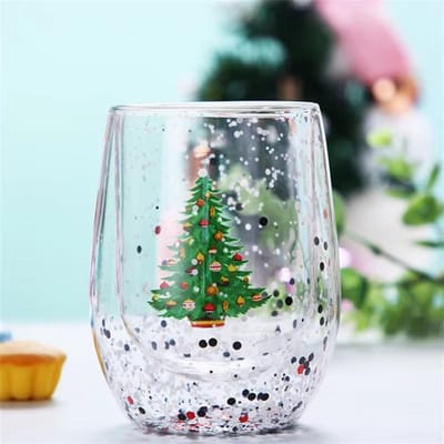 Dubbelwandige Kerstglazen Beker Hoog Borosilicaatglas Mok Hittebestendig Thee Melk Koffiekop Drinkware Kerstcadeau 300ML gray