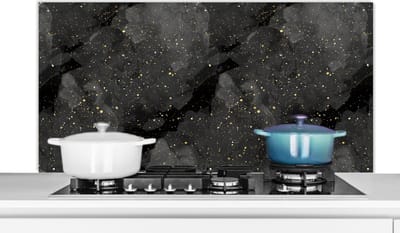Spatscherm keuken 120x60 cm - Kookplaat achterwand - Marmer print - Zwart - Muurbeschermer hittebestendig - Zwarte spatwand fornuis - Hoogwaardig aluminium - Aanrecht decoratie