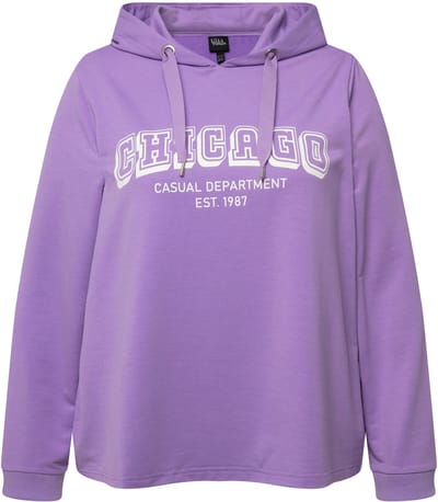 Ulla Popken - Dames - Hoodie stedennamen capuchon lange mouwen - Blauwe lila - Maat 46+