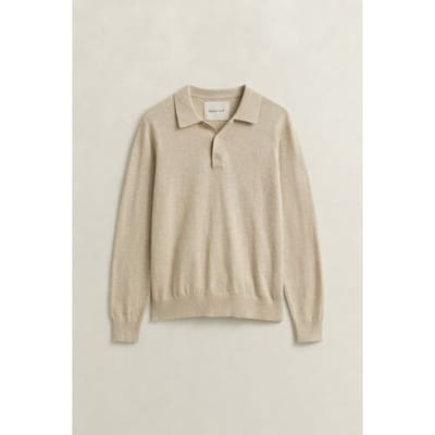 Gant Slub Cotton Linnen Long Sleeve Polo Pullover Seed Melange / male