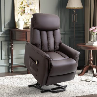 MEUNIQ Elektrische opsta-fauteuil 80 x 94 x 104 cm met opsta-functie, ligfunctie, verstelbare rugleuning en voetensteun, afstandsbediening, zijvak, bruin