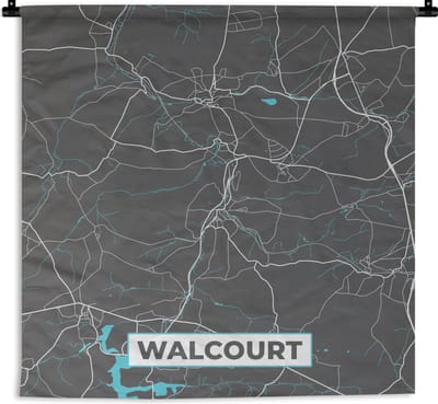 Wandkleed - Wanddoek - België – Walcourt – Stadskaart – Kaart – Blauw – Plattegrond - 180x180 cm - Wandtapijt