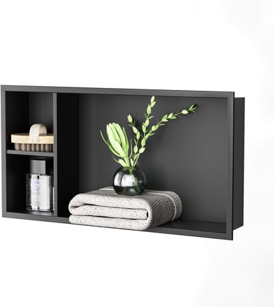 Dailygoods - Niche inbouwdouche - Roestvrij staal - Vochtbestendig - Zwart - Doucheplank - Geschikt voor volwassenen - 60 x 30 x 10 cm