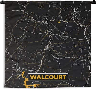 Wandkleed - Wanddoek - Walcourt - Plattegrond - Kaart - Goud - Stadskaart - 180x180 cm - Wandtapijt