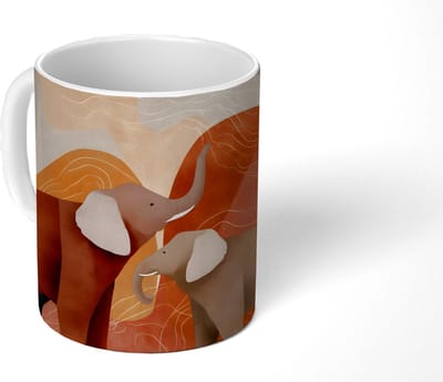 Mok - Koffiemok - Olifanten - Oranje - Abstract - Mokken - 350 ML - Beker - Koffiemokken - Theemok