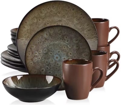 Luminous Serviesset – Dinerborden – 4 persoons – Bruin 16 delig – Keramisch – Breakfast Plates – Uniek servies