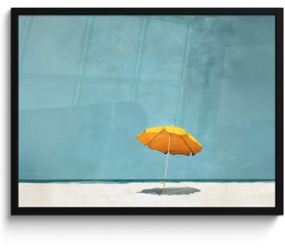 Poster in lijst - Fotolijst 70x50 cm - Posters - Parasol - Geel - Strand - Zee - Posterlijst zwart - Decoratie - Wanddecoratie woonkamer - Muurdecoratie slaapkamer