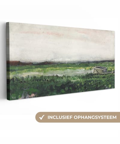 Canvas schilderij 40x20 cm - Wanddecoratie Landschap met kruiwagen - Vincent van Gogh - Muurdecoratie woonkamer - Slaapkamer decoratie - Kamer accessoires - Schilderijen op canvas