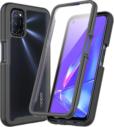 Oppo A52 / A72 Hoesje | Met ingebouwde screenprotector | Full Protect valbescherming | Doorzichtig / Zwart