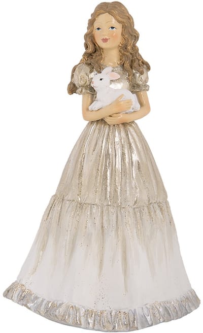 Clayre & Eef Kerstdecoratie Beeld Meisje 14x11x22 cm Beige Kunststof