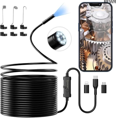 RFWR® Inspectiecamera met 1920P HD en 10 m Kabelaansluiting, Waterdicht en met LED-verlichting voor Ondersteuning van iOS en Android