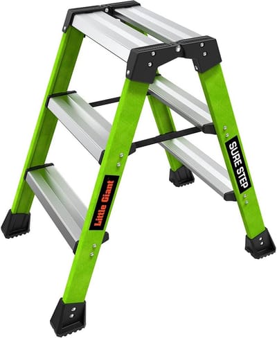 Dubbelzijdige Opstapkruk - Glasvezel Kruk - Veilig Werken - Niet-geleidend Materiaal - 3 Treden - Hi-viz Groen