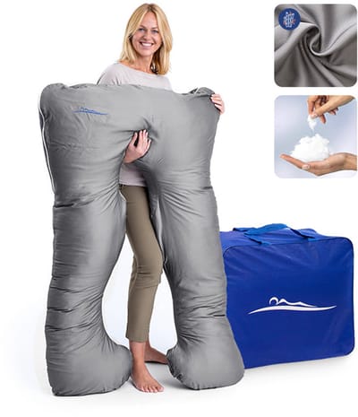 KomfortKissen™ Premium Zwangerschapskussen XXL – Lichaamskussen 150 cm – Zijslaapkussen – Body Pillow – Voedingskussen – Ergonomisch Kussen – Afneembare Hoes – Wasbaar – Borstvoedingskussen – Grijs