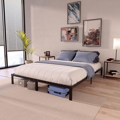 Bedframe met Lattenbodem - Stevig Metalen Frame - Slaapkamer Inrichten - Veel Opbergruimte - 140 x 190 cm - Zwart