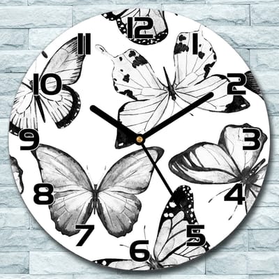 Coloray Wandklok - Vlinders Glazen Klok - 30fi cm - Zwart Wandklok - Wandklok Ronde - Wandklok Modern - Wandklok Keuken - Stille Wandklok