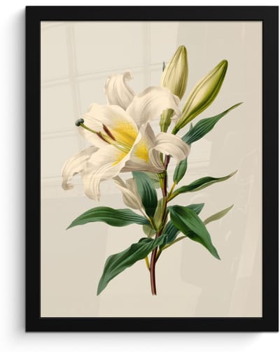 Poster in lijst - Fotolijst 30x40 cm - Posters - Lelie - Elegant - Botanisch - Beige - Posterlijst zwart - Decoratie - Wanddecoratie woonkamer - Muurdecoratie slaapkamer